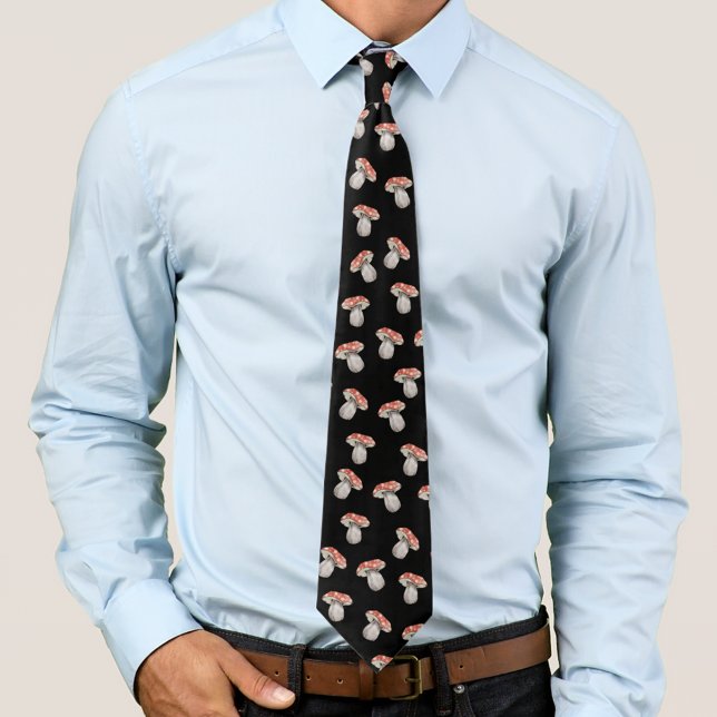 Gravata Mushroom Pattern Amanita Muscaria Fungi Watercolor (Criador carregado)