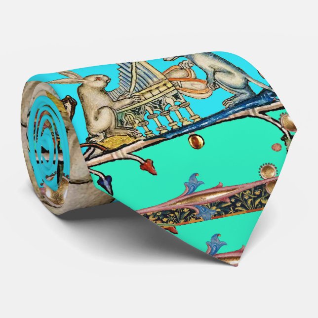 Gravata MÚSICA BESTIAL MEDIEVAL, Rabbit, Cachorro Azul (Rolled)