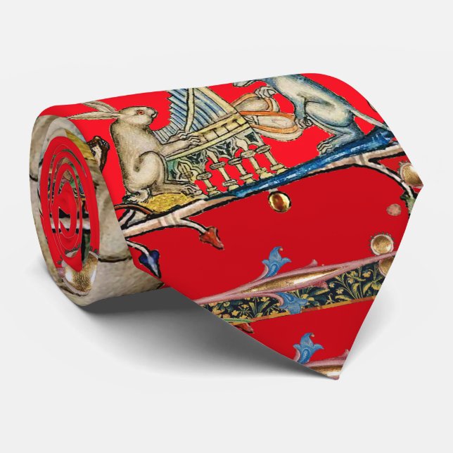 Gravata MÚSICA DE FAZER BESTIAL MEDIEVAL,Coelho,Vermelho C (Rolled)