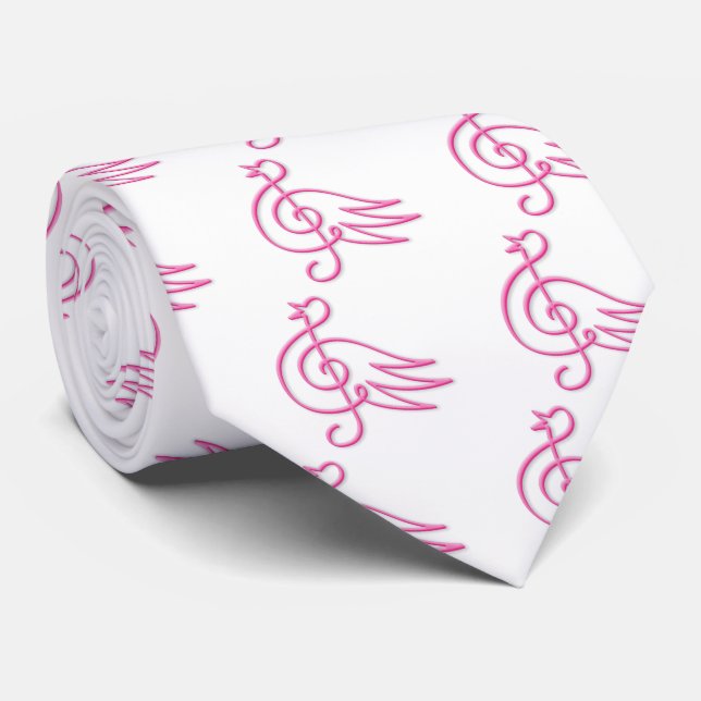 Gravata Música de pássaros rosa (Rolled)