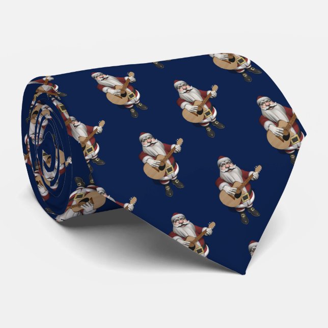 Gravata Musical Santa Claus ama Tocando Violão Acústico (Rolled)