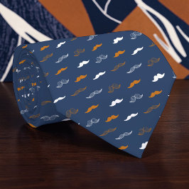 Gravata Mustache on Navy Blue Necktie Tie