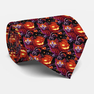 Gravata Mystical Cat & Pumpkins Brilhante