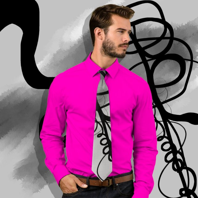 Gravata Na grade: Cinza Abstrato, Preto e Branco (Criador carregado)