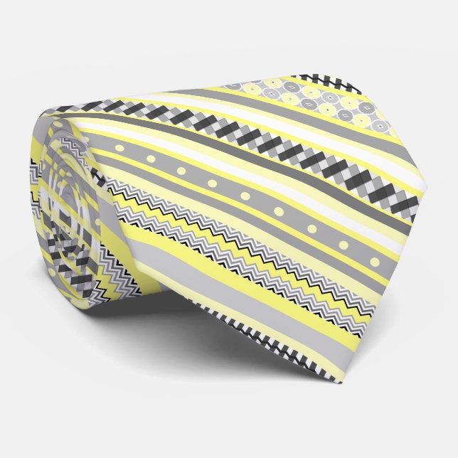 Gravata Na moda de Stripes Padrão Amarelo e Cinza (Rolled)