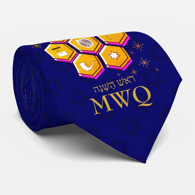 Gravata Na moda Rosh Hashanah SHANA TOVA Monograma (Rolled)