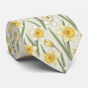 Gravata Narciso Floral de Primavera em Amarelo Suave e Ver