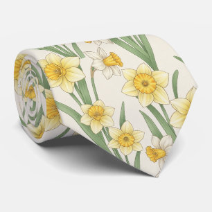 Gravata Narciso Floral de Primavera em Amarelo Suave e Ver
