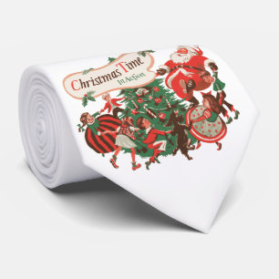 Gravata Natais vintages Papai Noel e Crianças Dançantes