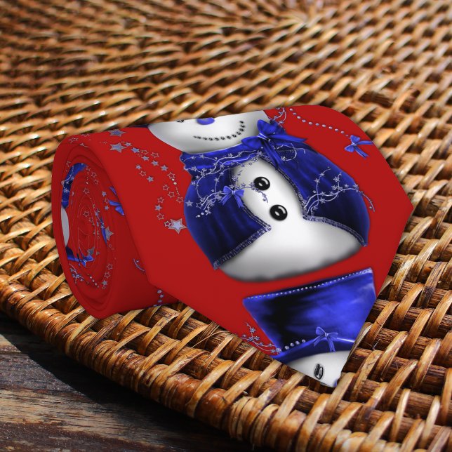 Gravata Natal Boneco de Neve Azul Fofo  (Cute Blue Snowman Christmas Tie by the Olde Christmas Shoppe)