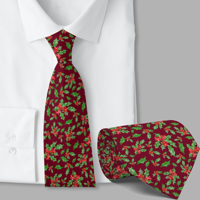 Gravata Natal com padrão caprichoso de azevinho vermelho e (Criador carregado)