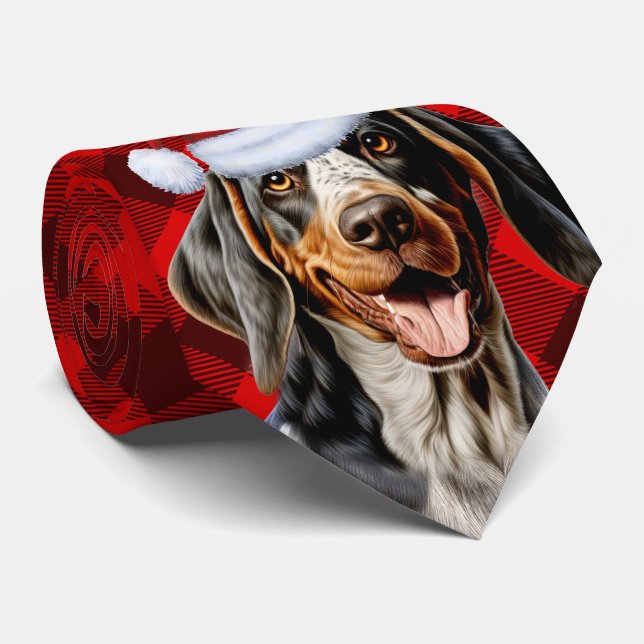 Gravata Natal da Xadrez de Feriado de Cachorro Bluetick (Rolled)