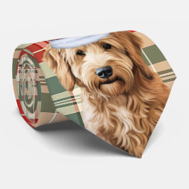 Gravata Natal da Xadrez Vermelha de Goldendoodle