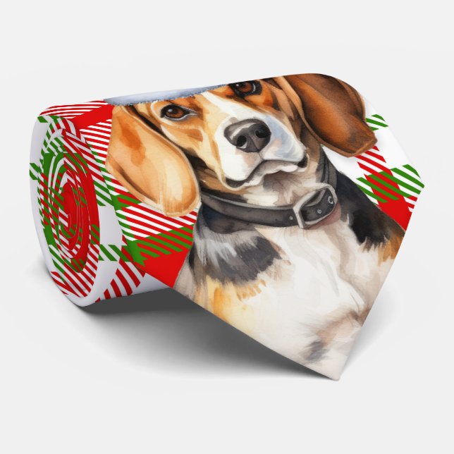 Gravata Natal do Beagle Red e da Xadrez Verde (Rolled)
