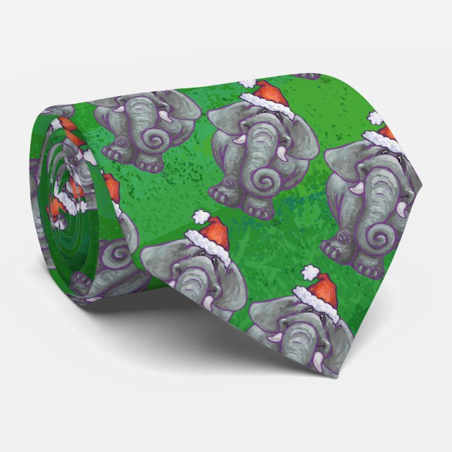 Gravata Natal Do Elefante Em Verde (Rolled)