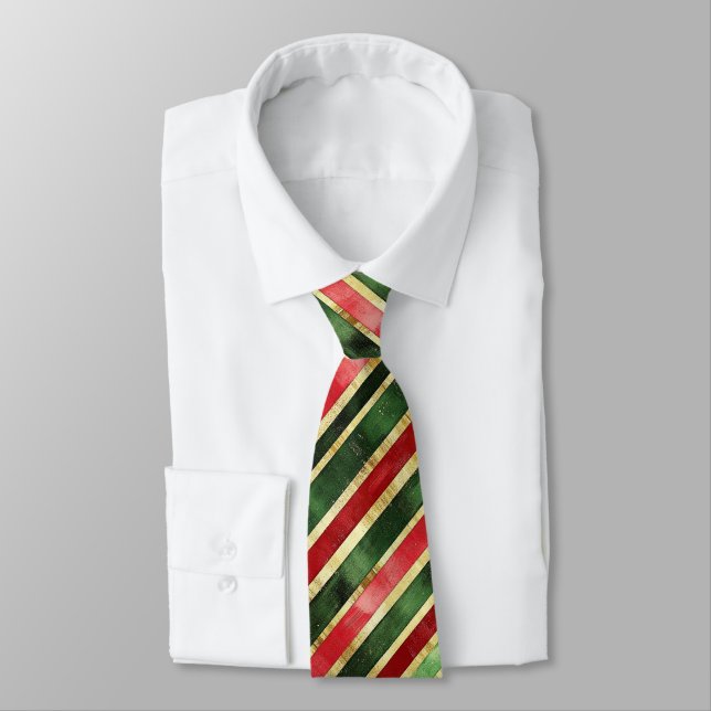 Gravata Natal Dourado Vermelho Verde Listrado (Amarrado)