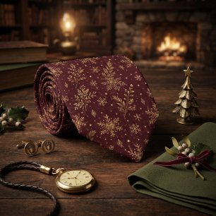 Gravata Natal em Floco de Neve Dourado Borgonha