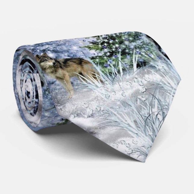 Gravata Natal na Floresta com Lobos Azul Masculino (Rolled)