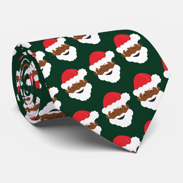 Gravata Natal Negro Papai Noel Castanho Pele Verde (Rolled)