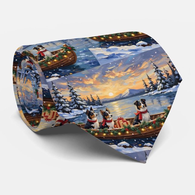 Gravata Natal no barco com Border Collie (Rolled)