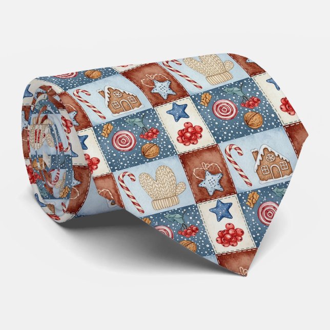 Gravata Natal Patchwork Aconchegante de Inverno (Rolled)