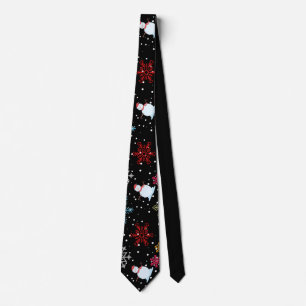 Gravata Natal Snowman Flocos de Neve Feriado Vermelho Negr