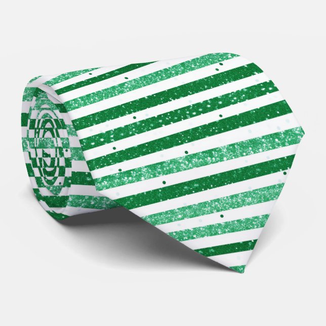 Gravata Nature Green White Horizontal Glitter Stripes (Rolled)