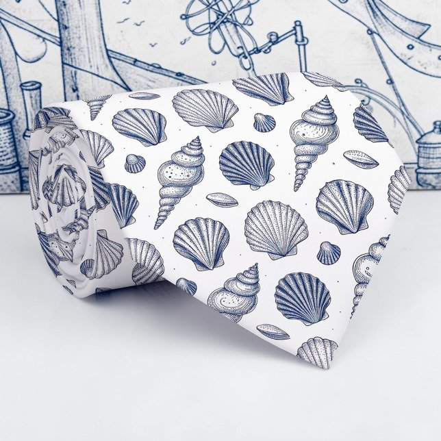 Gravata Nautical Seashells Custom Necktie (Criador carregado)