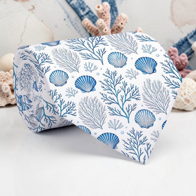 Gravata Nautical Seashells Custom Necktie (Criador carregado)