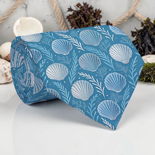 Gravata Nautical Seashells Custom Necktie (Criador carregado)