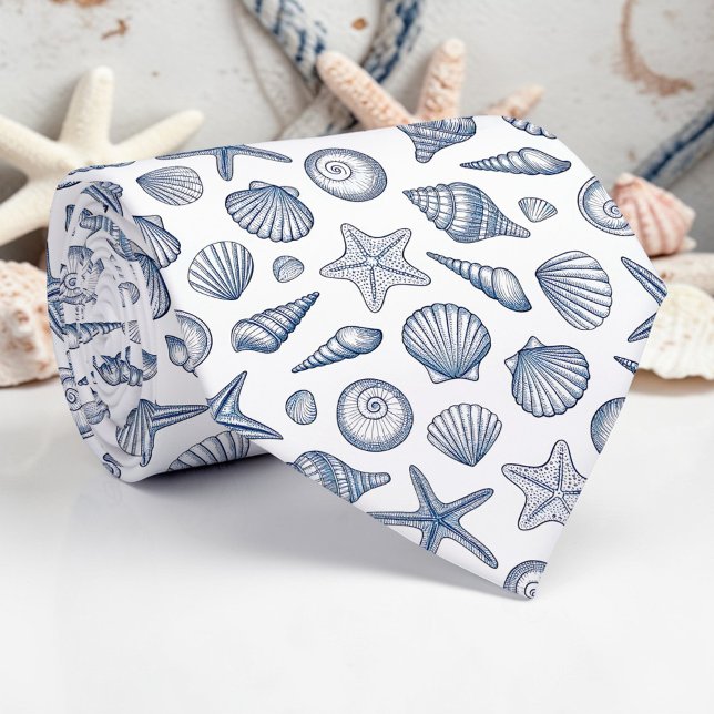 Gravata Nautical Seashells Custom Necktie (Criador carregado)