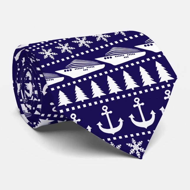 Gravata Navio de Cruzeiro de Natal Azul Padrão (Rolled)