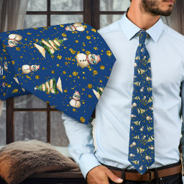 Gravata Navy Blue Beach Christmas Snowman Pattern neck tie