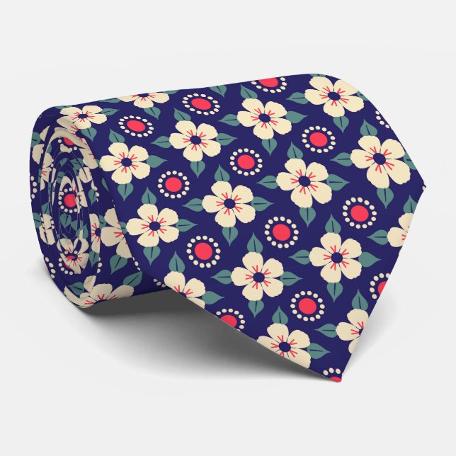 Gravata Navy Blue Floral  (Rolled)