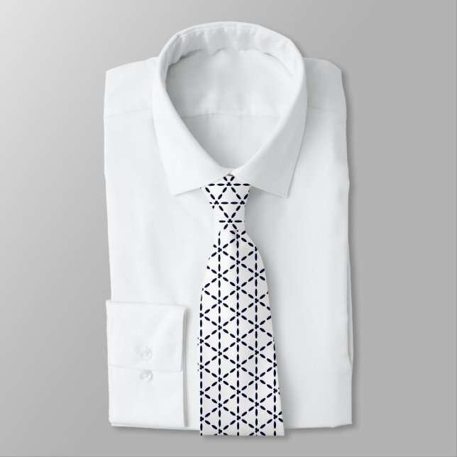 Gravata Navy Blue Geometric Pattern on White (Amarrado)