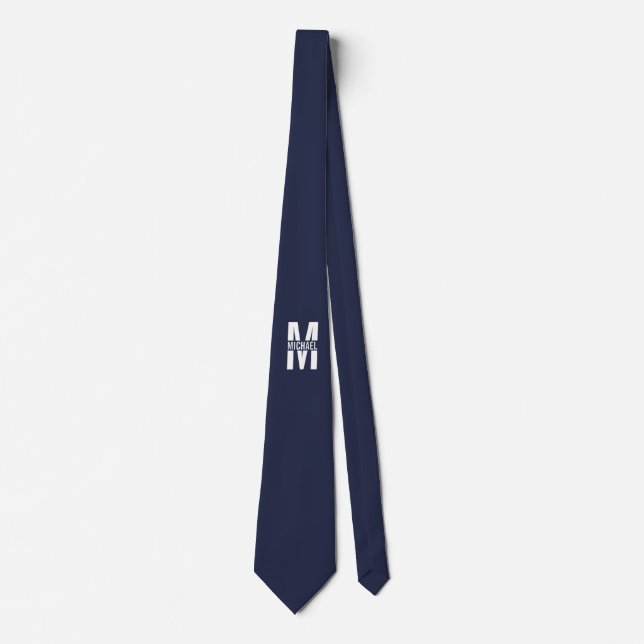Gravata Navy Blue Personalized Monogram and Name (Frente)