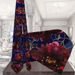 Gravata Navy Bordeaux Elegant Wedding Neck Tie<br><div class="desc">An elegant deep navy blue and bordeaux burgundy red wedding neck tie featuring watercolor painted burgundy and navy florals only,  against a deep navy watercolor wash background,  with gold floral elements and sprays.</div>