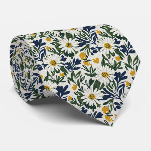 Gravata Navy Daisy & Floral Mostarda