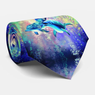 Gravata Neck Tie with Happy Dolphin Couple 