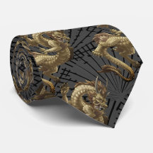 Necktie Dourada Dragão Chinês