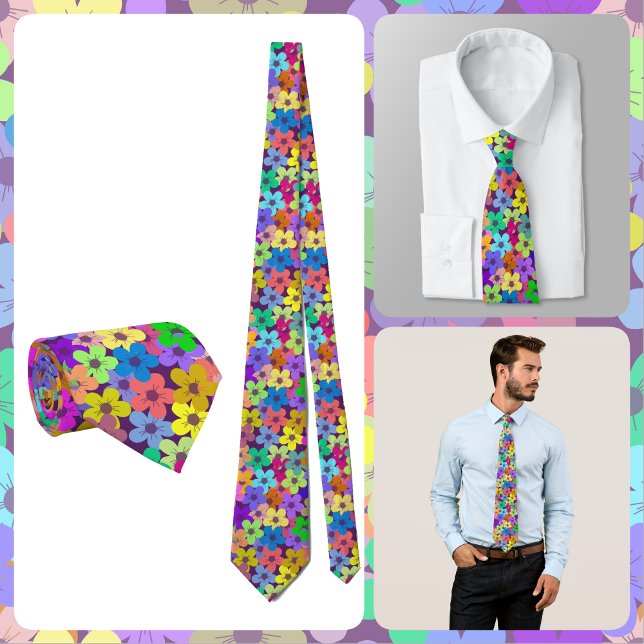 Gravata NECKTIE - Flowers in Rainbow Colors (Criador carregado)