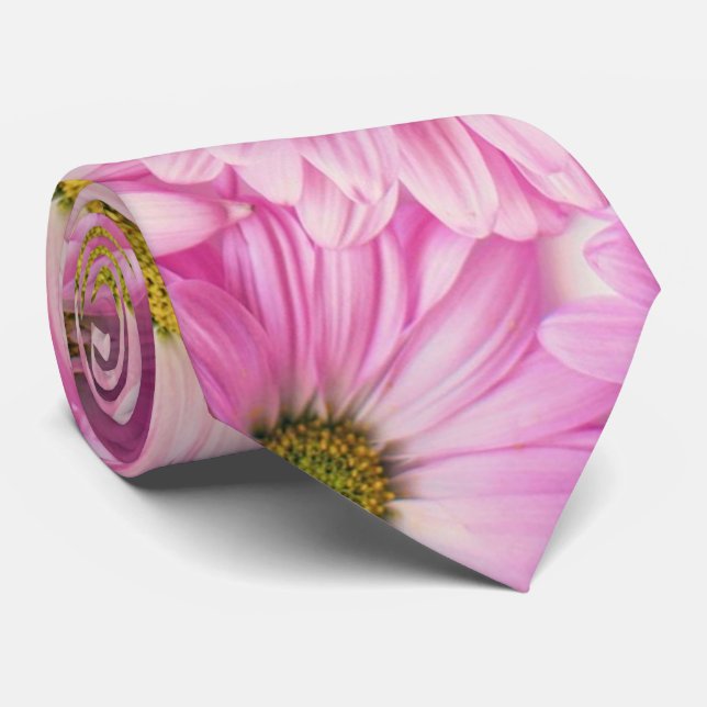 Gravata Necktie - Gerbera Daisies cor-de-rosa (Rolled)