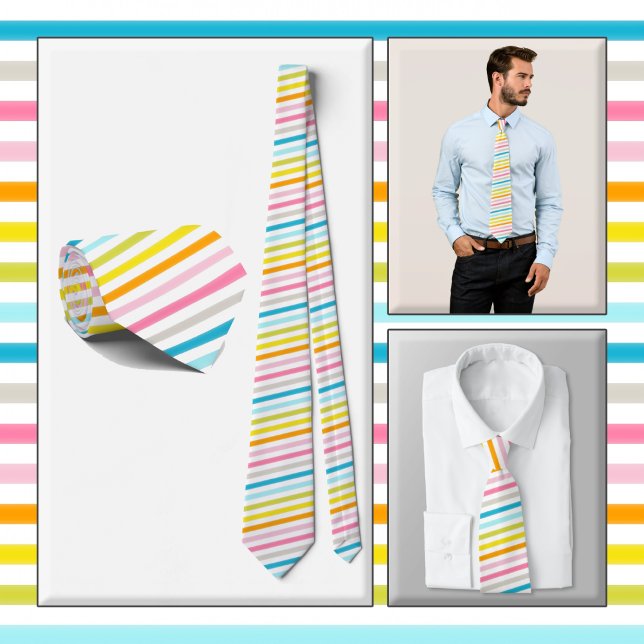 Gravata NECKTIE - Stripes em arco-íris de cores (Criador carregado)