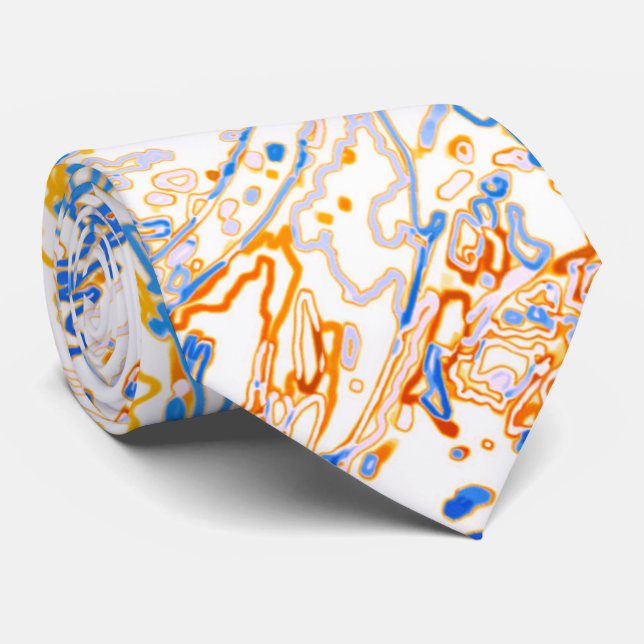 Gravata Neon Orange Yellow Blue Curvy Line Pattern -COOL (Rolled)