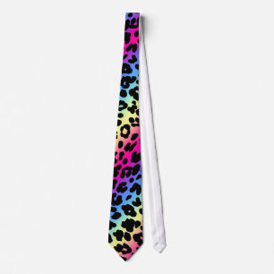Gravata Neon Rainbow Leopard Pattern Impressão