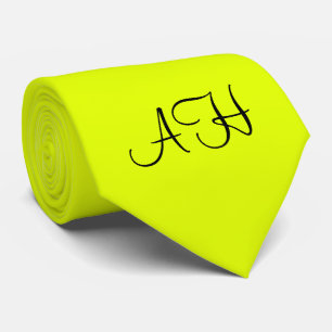 Gravata Neon Yellow Retro Monograma Fluorescente Brilho
