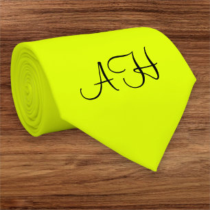 Gravata Neon Yellow Retro Monograma Fluorescente Brilho
