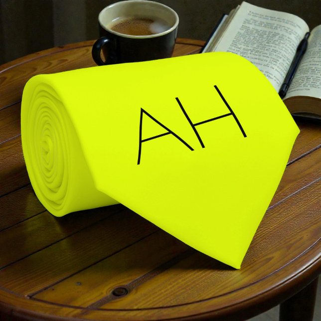 Gravata Neon Yellow Retro Monograma Fluorescente Brilho (Criador carregado)