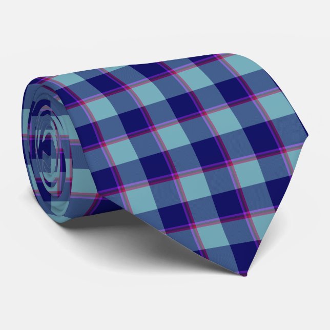 Gravata Neptune and Gulf Blue Plaid Neck Tie (Rolled)