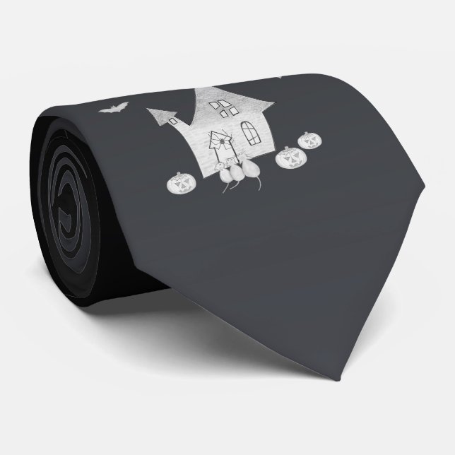 Gravata Noite de Dia das Bruxas com Casa Assombrada, Morce (Rolled)